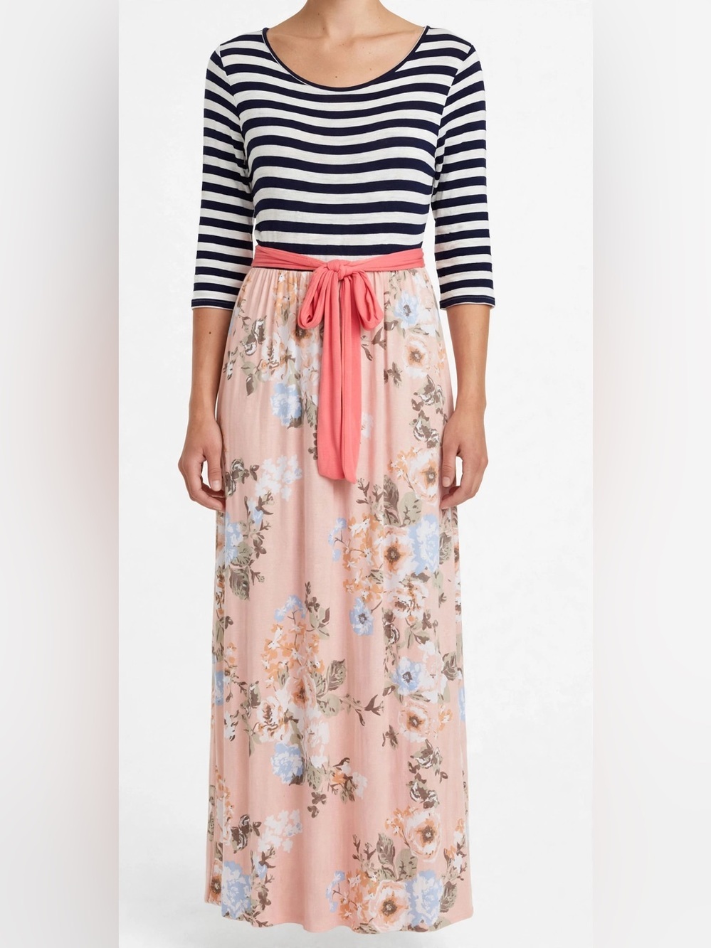 EGS Striped & Floral Mixed Media Maxi Dress with Pockets - XL